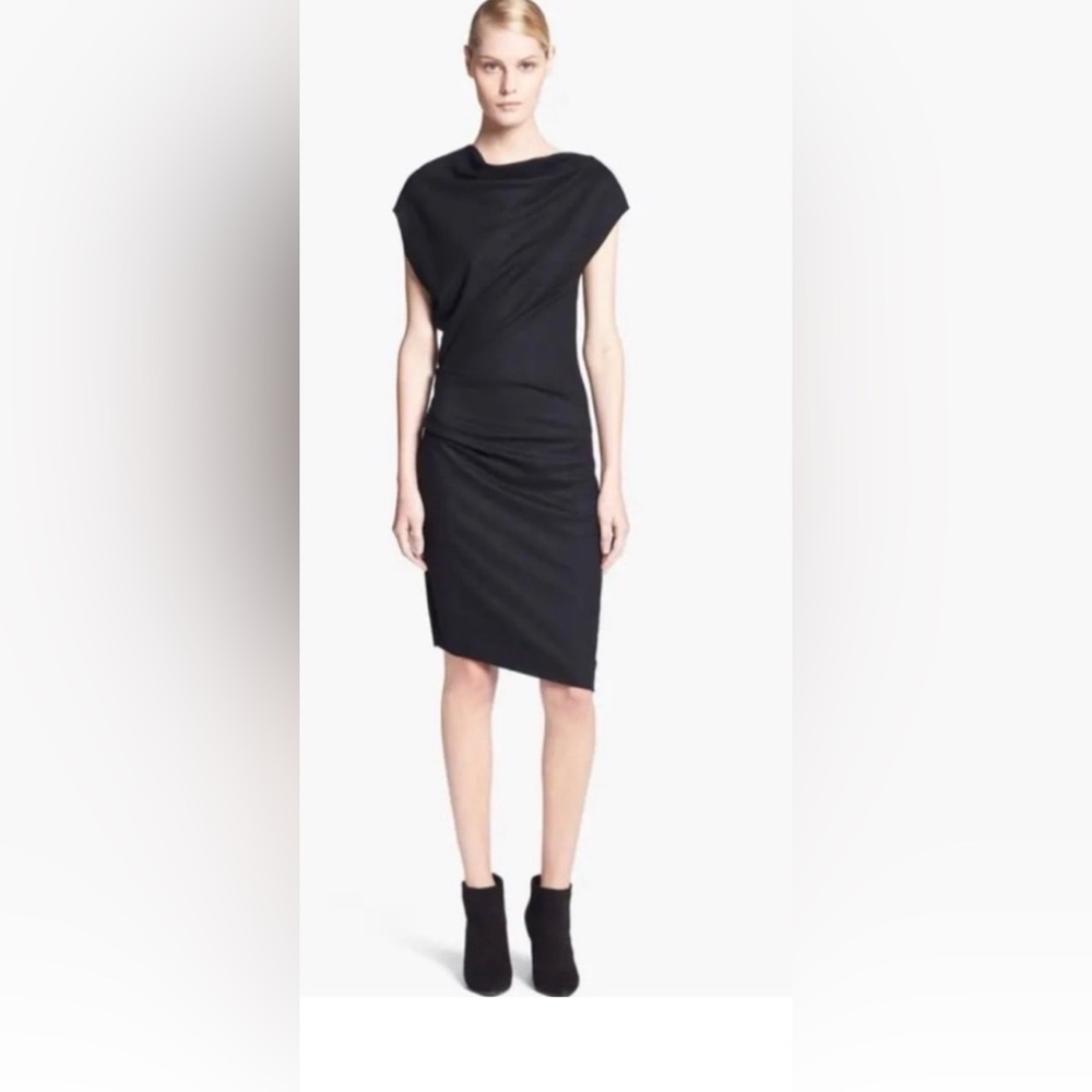 Helmut Lang Sonar Wool Drape Front Dress